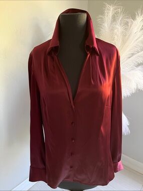 Ann Taylor Satin Burgundy Button-Down Blouse